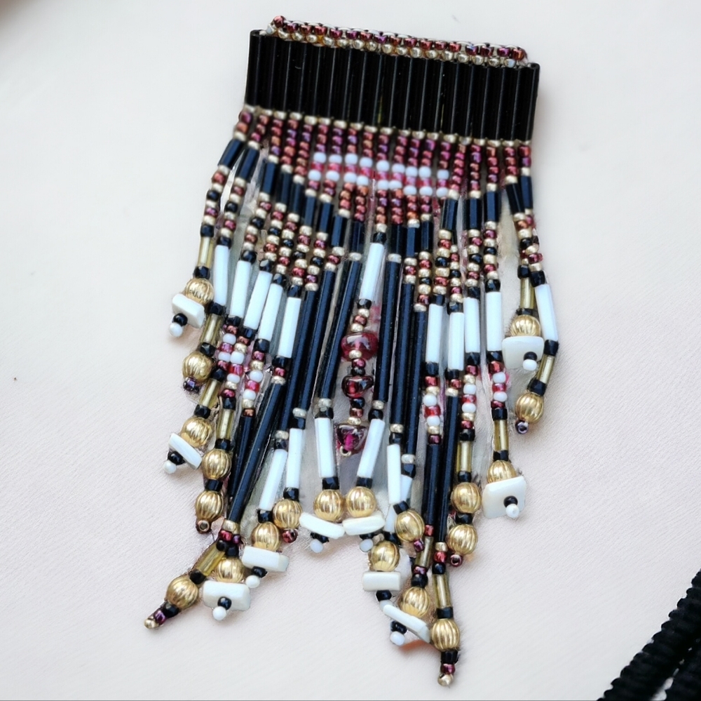 Vintage native American made beaded garnet brooch